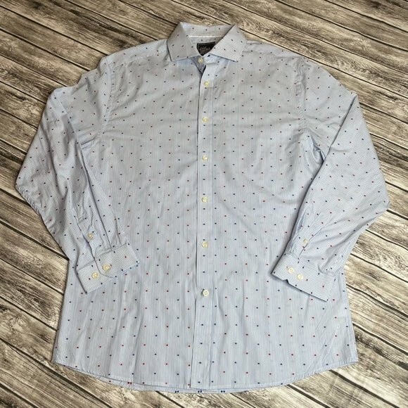 J.A.C.H.S. Manufacturing Co. Button Down Shirt Size 16.5 34-35 Red White & Blue - Picture 1 of 14